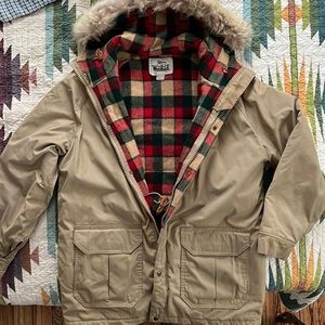 Vintage Woolrich Parka Plaid Wool Lining Fur Hood